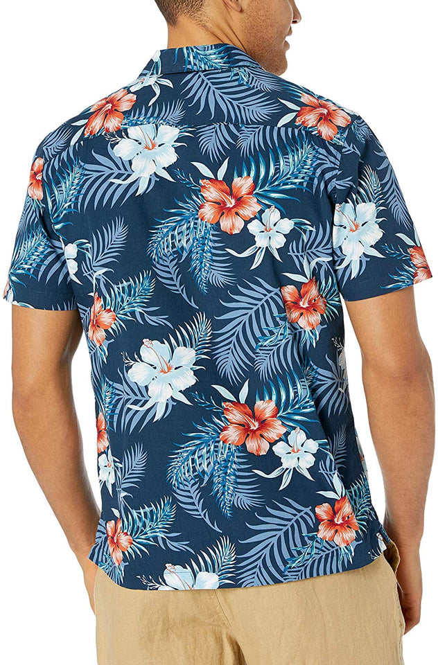 Amazon Brand - Camisa hawaiana tropical de algodón 100% con ajuste estándar de 28 palmeras para hombre